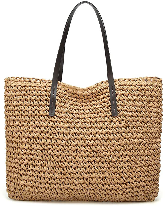 C. Wonder Meadow Large Straw Beach Tote Handbag with Texture PU