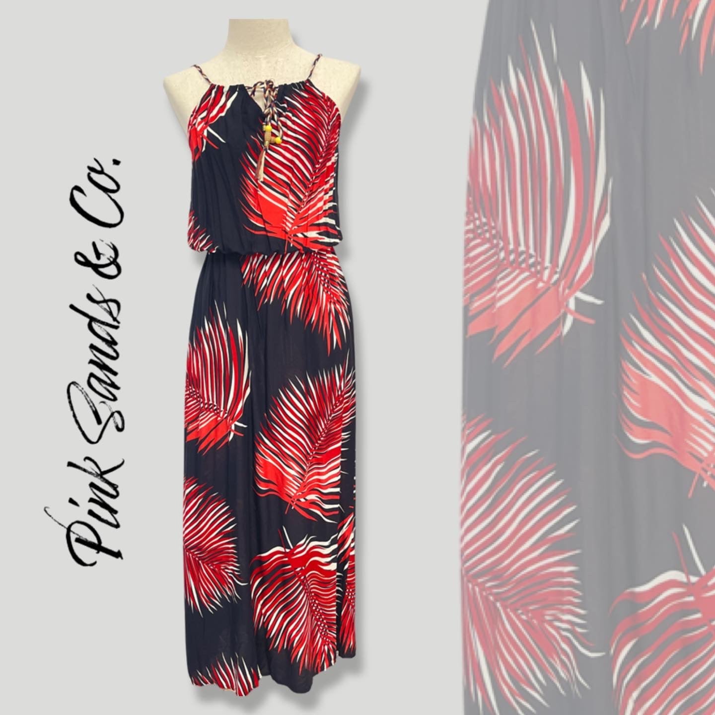 Red & Black Tropical Women Adjustable Spaghetti Strap Dress – Pink