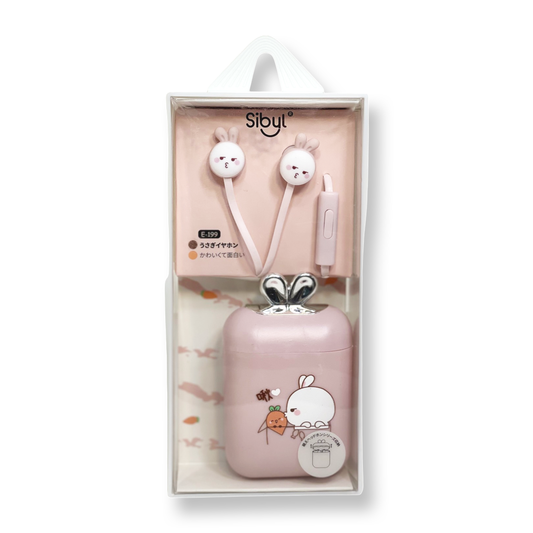 Sibyl Pink Rabbit with Carrot Friend Wired Earbuds