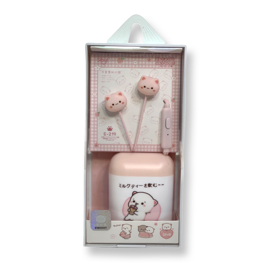 Sibyl Pink Rabbit With Bubble Tea Wired Earbuds