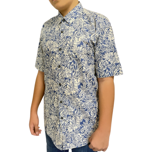 Big Boy's Tropical Woven Shirt French Navy/Ivory Tropical Paradise