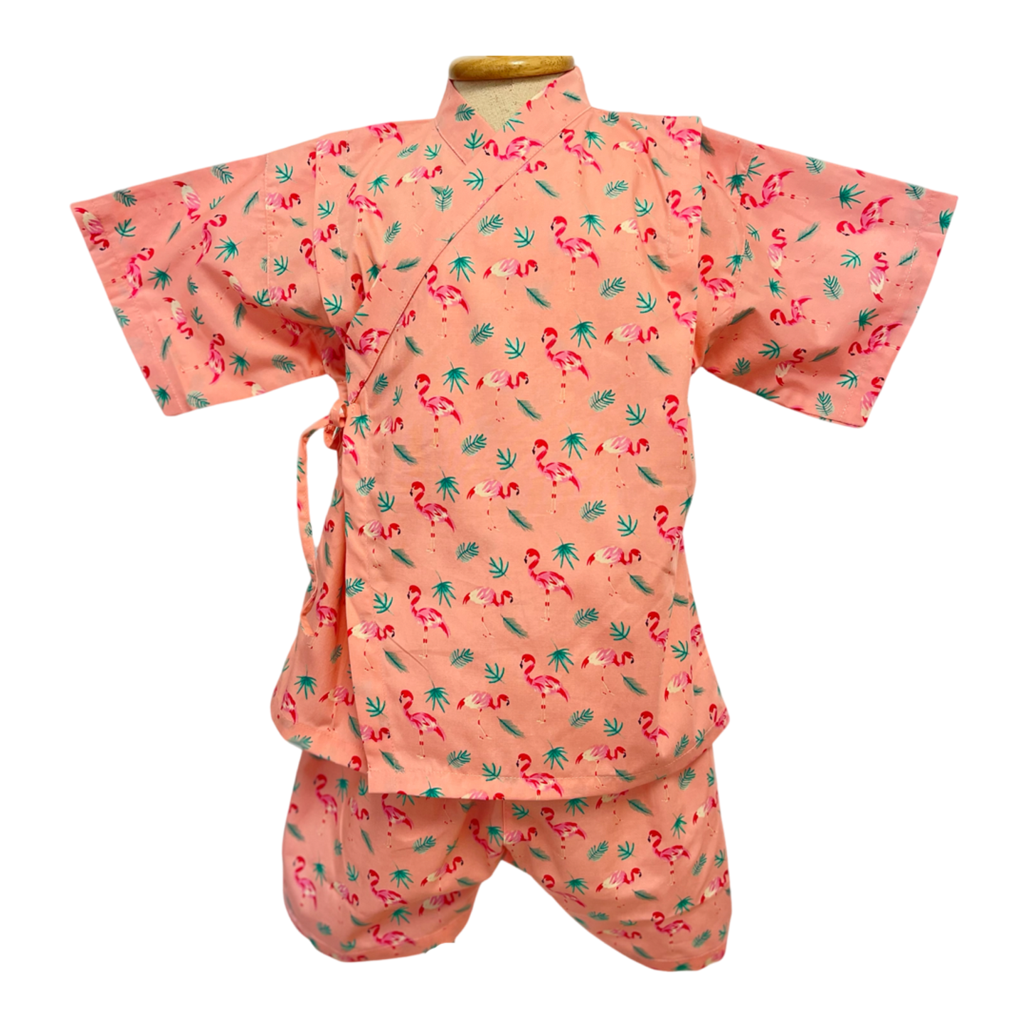 FUN Japanese Kimono Jinbei Kids Shirt + Pants Outfits Clothes 2Pcs/Set - Flamingo
