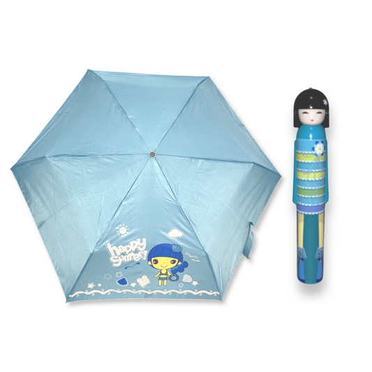 Kokeshi Doll Umbrella w/ Hard Case - Blue