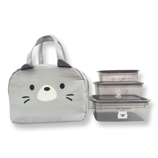 Cute Animal Face Lunch Box with Stackable Food Container -Purple Haze
