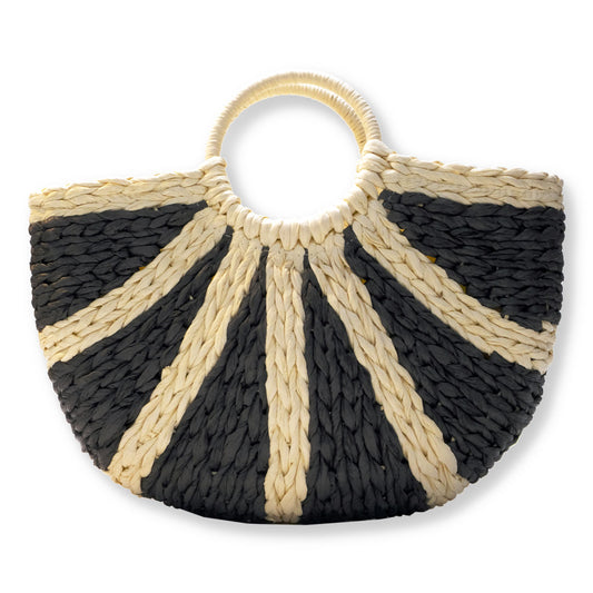 Women's Straw Handbag with Wattled Top Handle