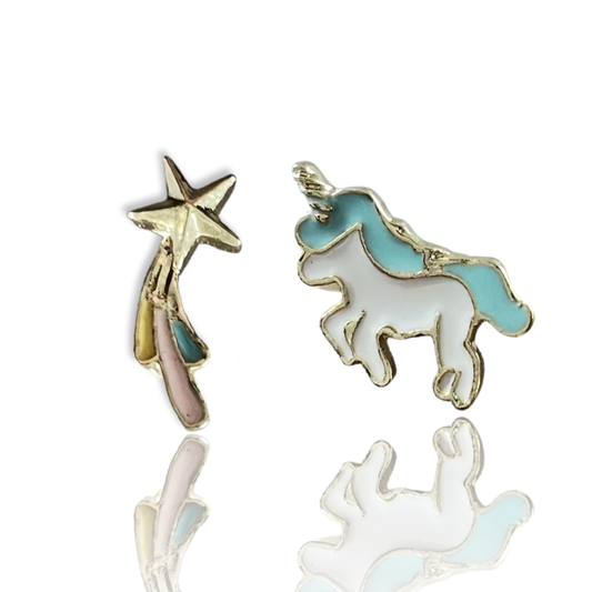Pastel Blue/White Unicorn Chasing a Falling Star Earrings