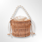 Rattan Straw Handbag with Pearl Handle