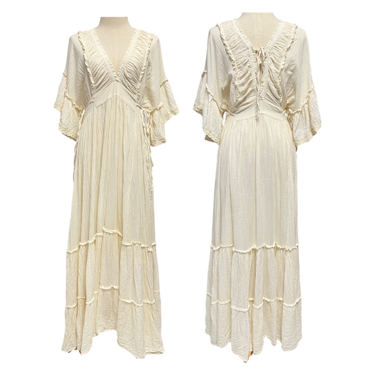 Elegant Long Cotton Pheasant Maxi Summer Dress