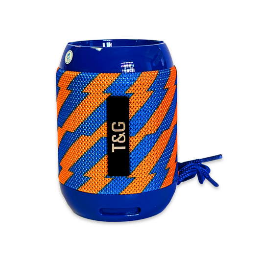 Blue + Orange Lightning Pattern Portable Bluetooth Speaker with Handsfree Calling Mic, Waterproof, and FM Radio Capability