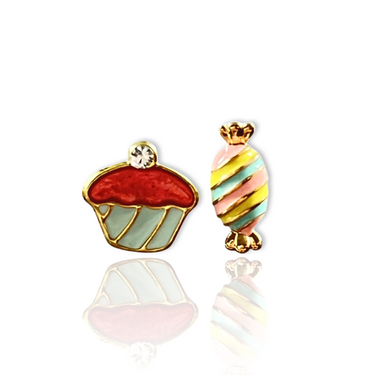 Red and Green Cupcake with Colorful Candy Earrings